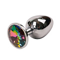 Серебряная металлическая анальная пробка с радужным стразиком 4sexdreaM 47112 (7,6 см)