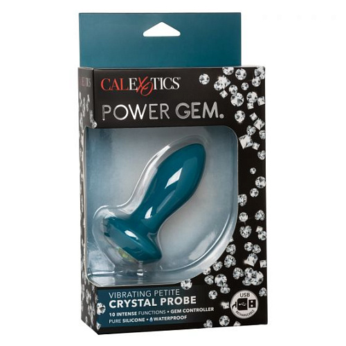 Бирюзовая анальная вибропробка с кристаллом California Exotic Novelties Vibrating Petite Crystal Probe SE-0385-06-3 (9,5 см)