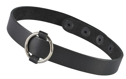 Чёрный кожаный чокер с колечком Sitabella 3119-1