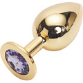 Золотистая анальная пробка со светло-сиреневым кристаллом Anal Jewelry Plug GOLDEN PLUG Large GL-15 (9,5 см)