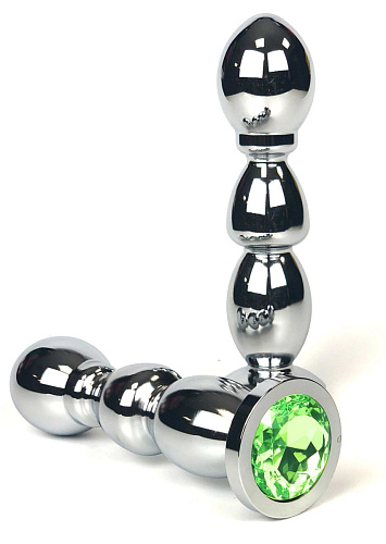 Серебристая закругленная анальная пробка-ёлочка с лаймовым кристаллом Vandersex 159-MAL8 (13 см)