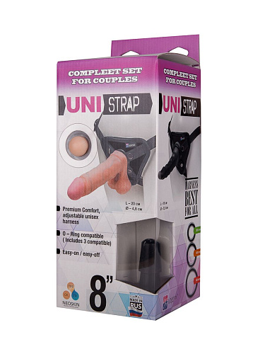 Комплект чёрных трусиков и двух телесных насадок LOVETOY (А-Полимер) Harness 531503 (20,5 и 18 см)