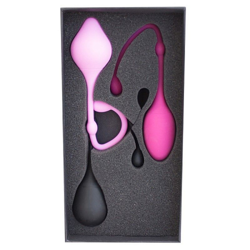 Розовый с чёрным набор из 3 вагинальных шариков RestArt Trifid Balls RA-322