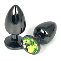 Чёрная металлическая анальная пробка с лаймовым стразом Vandersex 400-VG1S (6,5 см)