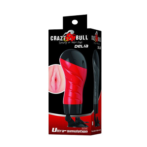 Красно-чёрный мастурбатор-анус в тубе с присоской Baile Delia  BM-00900T46N-1