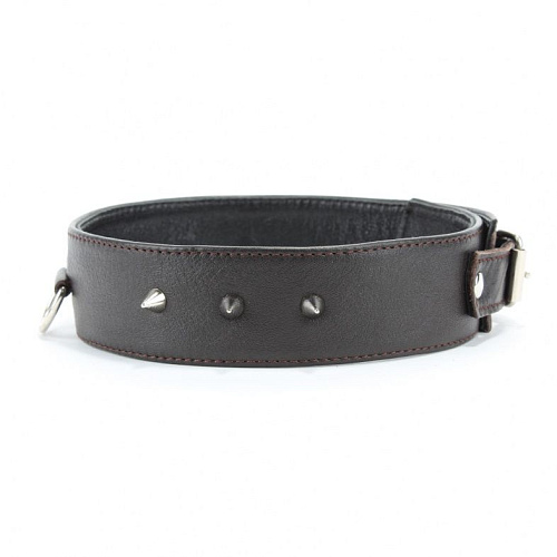 Коричневый кожаный ошейник с кольцом увеличенного размера БДСМ арсенал 55033