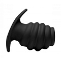 Большая чёрная анальная пробка XR Brands Hive Ass Tunnel Silicone Ribbed Hollow Anal Plug Large AF982-Large (9,65 см)