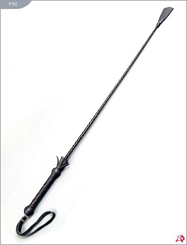 Чёрный короткий плетёный стек с кожаным наконечником-хлопушкой Подиум Р192 (70 см)