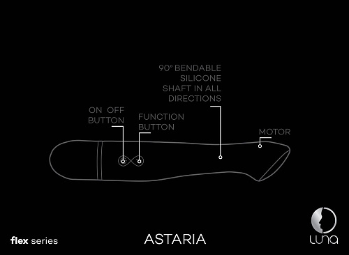 Чёрный гнущийся вибратор Shots Media BV Asteria LUNA010BLK (20,5 см)