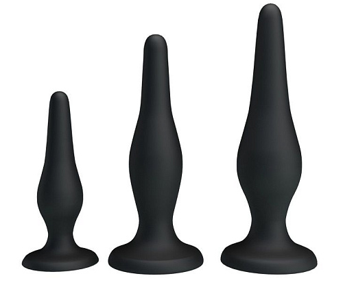 Набор из 3 чёрных силиконовых анальных пробок для начинающих Baile Mini Anal Kit BI-014456H-0801