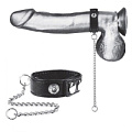 Чёрная утяжка на пенис с поводком BlueLine Snap Cock Ring With 12 Leash BLM3041