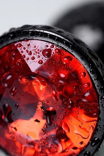 Чёрный анальный плаг с кристаллом красного цвета ToyFa 717007-59 (7,2 см)