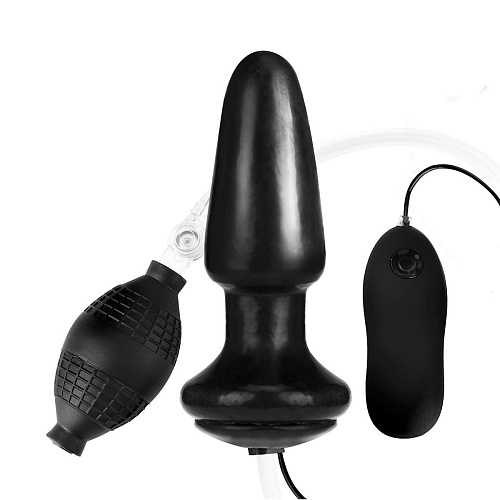 Чрная надувная вибрирующая анальная пробка Lux Fetish Inflatable Vibrating Butt Plug LF5304 (10,2 см)