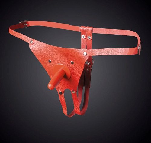 Красные кожаные универсальные трусики со штырьком для насадок Sitabella 3151-2