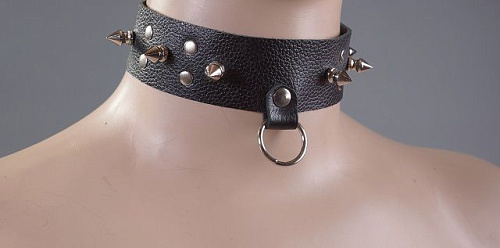 Узкий чёрный ошейник без подкладки с шипами Подиум Р295-Б