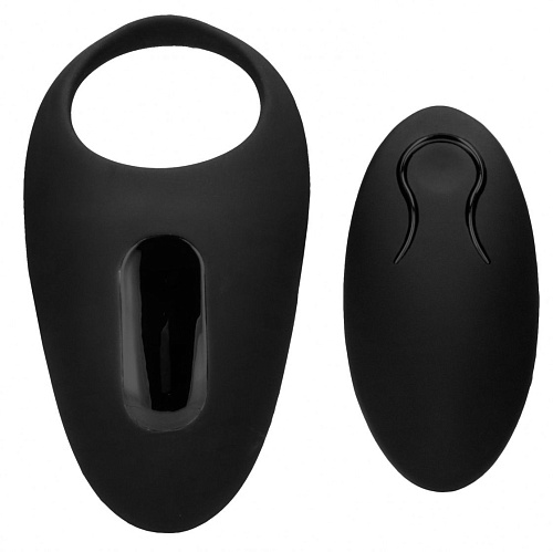 Чёрное эрекционное кольцо с пультом Shots Media BV SONO №74  SON074BLK
