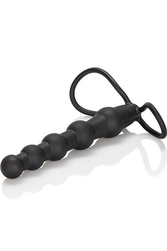 Насадка на пенис для двойного проникновения чёрного цвета California Exotic Novelties Silicone Beaded Double Rider SE-0415-15-3 (14 см)