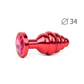 Коническая ребристая красная анальная втулка с малиновым кристаллом Anal Jewelry Plug AR-14-M (8 см)