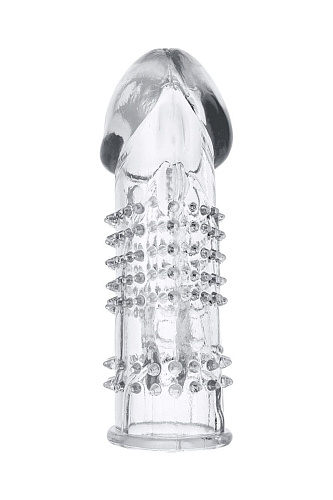 Прозрачная гелевая насадка с шипами и клиторальным отростком ToyFa 818017-1 (13 см)
