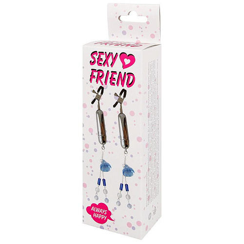 Серебристые зажимы на соски с вибрацией Bior toys Sexy Friend SF-70139