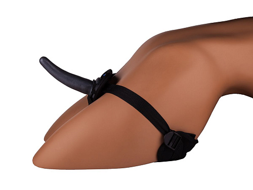 Страпон чёрного цвета с 2 бежевыми насадками и вибрацией LOVETOY (А-Полимер) UniStrap 532313 (19 и 12 см)