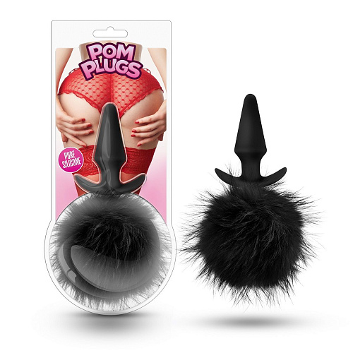 Силиконовая анальная пробка с чёрным заячьим хвостом Blush Novelties Fur Pom Pom BL-59205 (12,7 см)