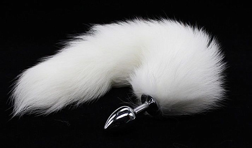 Металлическая анальная пробка с длинным белым хвостиком 4sexdreaM 47150