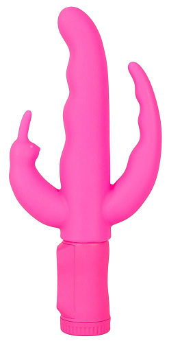 Ярко-розовый вибратор с двумя дополнительными отростками Orion Triple Vibe 0585025 (23 см)