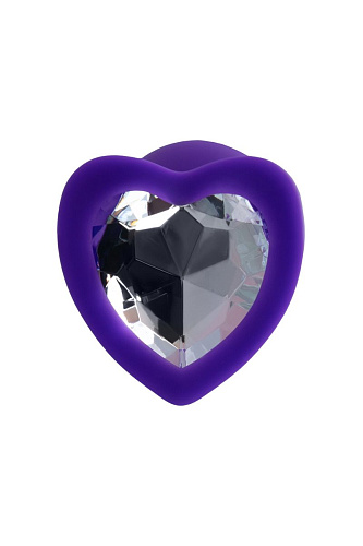 Фиолетовая анальная втулка с прозрачным кристаллом ToyFa Diamond Heart 357024 (7 см)