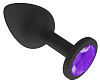 Чёрная анальная втулка с фиолетовым кристаллом Сумерки богов 518-08 purple-DD (7,3 см)