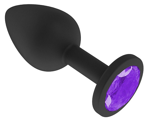 Чёрная анальная втулка с фиолетовым кристаллом Сумерки богов 518-08 purple-DD (7,3 см)