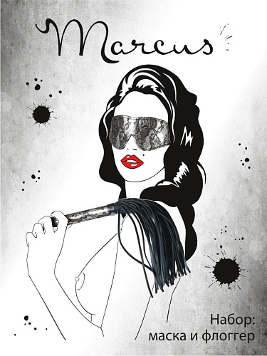 Серебристый кружевной набор: маска и флоггер ToyFa 716041