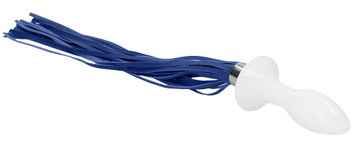 Белая анальная пробка с синими хвостами Shots Media BV Tail CHR020WHT