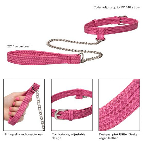 Розовый ошейник с поводком California Exotic Novelties Tickle Me Pink Collar With Leash SE-2730-20-2