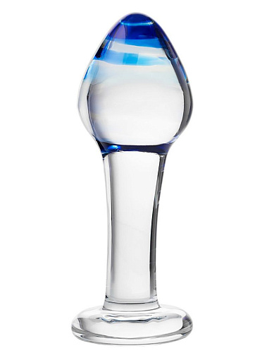 Стеклянная, прозрачная анальная втулка с синим кончиком Sexus 912198 (11,5 см)