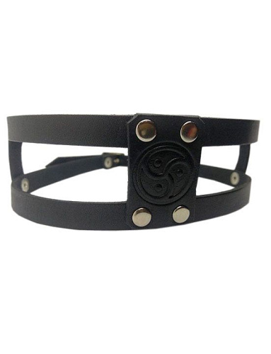 Чёрный кожаный ошейник Подиум «Трискель» Р2027