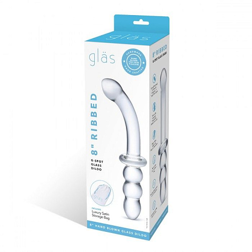 Прозрачный ребристый двусторонний стимулятор Glas Ribbed G-Spot GLAS-152