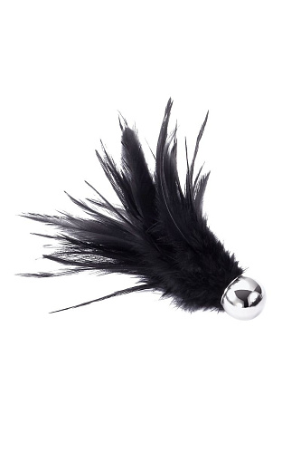 Чёрный перьевой эротический набор (наручники с цепочкой и кисточка-щекоталка) Romfun QS-002