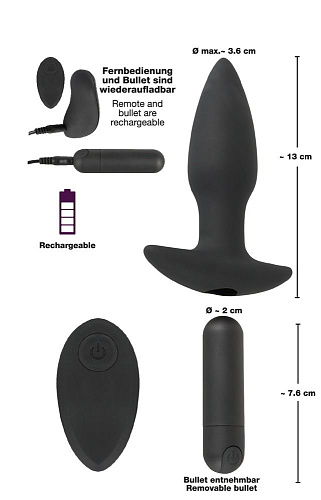 Чёрная анальная вибропробка с пультом ДУ Orion Remote controlled Butt Plug 05969140000 (13 см)