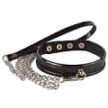 Чёрный лаковый узкий ошейник с металлическим поводком Sitabella 5038-10