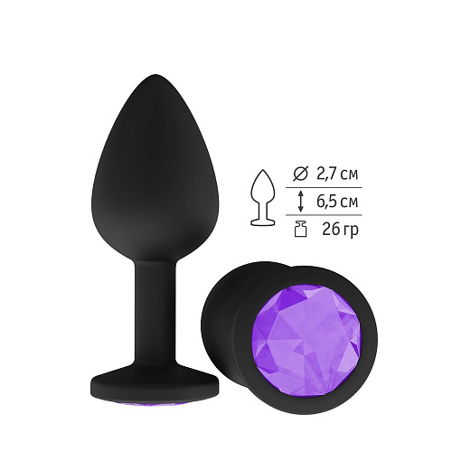 Чёрная анальная втулка с фиолетовым кристаллом Сумерки богов 518-08 purple-DD (7,3 см)