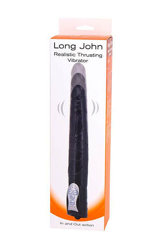 Чёрный вибромассажер с функцией толкания Seven Creations Long John Realistic Thrusting Vibrator C0111B1SPGAC (20 см)