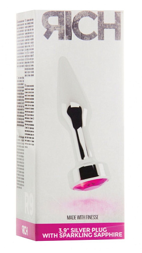 Серебристая анальная пробка с малиновым кристаллом Shots Media BV RIC009SIL (10 см)