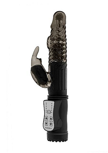 Дымчатый вибратор с клиторальным отростком Shots Media BV Vibrating Rabbit GC001BLK (22 см)