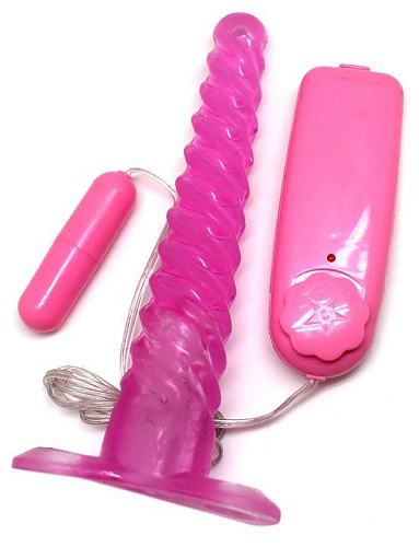 Розовый спиралевидный анальный конус с вибратором Eroticon 31001 (16 см)