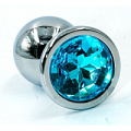 Серебристая хромированная анальная пробка с голубым кристаллом Kanikule KL-H005S (7 см)