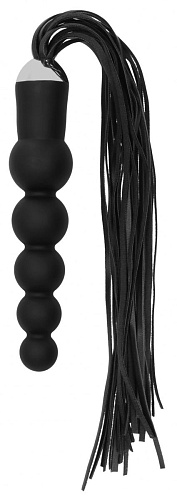 Чёрная плеть с рукоятью-ёлочкой Shots Media BV Whip with Curved Silicone Dildo OU262BLK (49,5 см)