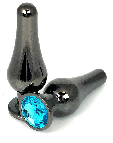 Чёрная удлиненная анальная пробка с голубым кристаллом Vandersex 400-TVBLL (11,5 см)