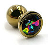 Золотистая алюминиевая анальная пробка с радужным кристаллом Kanikule KL-AL008SG (6 см)