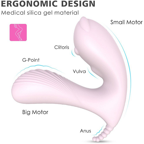 Нежно-розовая вибропробка с клиторальным отростком и пультом ДУ S-HANDE CARA  SHD-S083